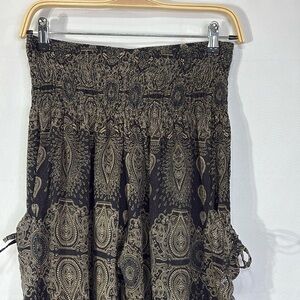 💌 Picasso Jasper, black and tan rayon wide elastic waist haram pants